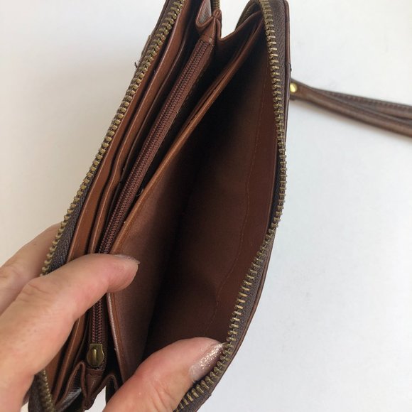 Fossil Brown Leather Croc Embossed Amanda Zip Around Wallet / Wristlet Timeless - Picture 12 of 17
